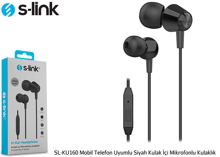 S-link%20SL-KU160%20Mobil%20Telefon%20Uyumlu%20Siyah%20Kulak%20İçi%20Mikrofonlu%20Kulaklık