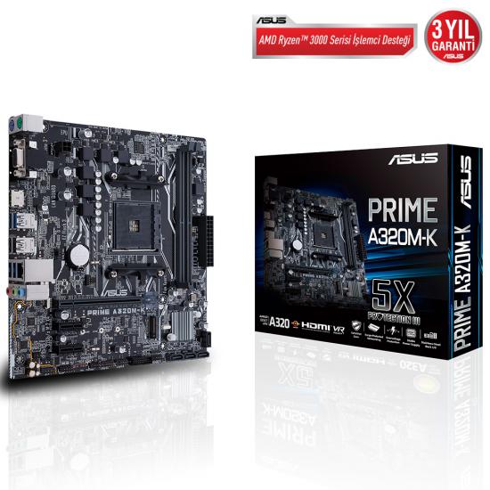 Asus Prime A320M-K AMD AM4 32GB DDR4 3200Mhz M2 Vga-Hdmi mATX Anakart