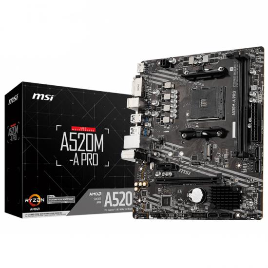 Msi A520M-A PRO AMD A520 Soket AM4 DDR4 4600(OC)MHz mATX Gaming Anakart