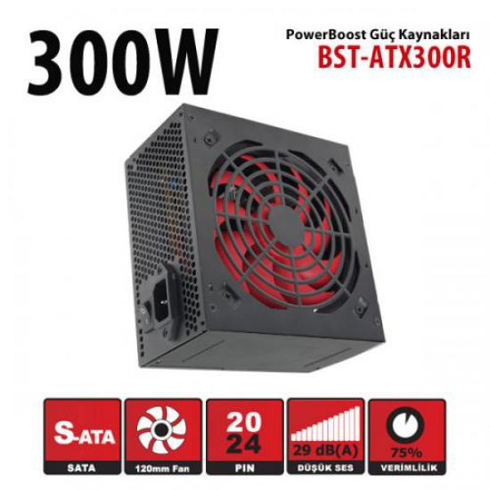 PowerBoost BST-ATX300R 300w, PPFC 12cm Kırmızı Fanlı ATX PSU (Retail Box)