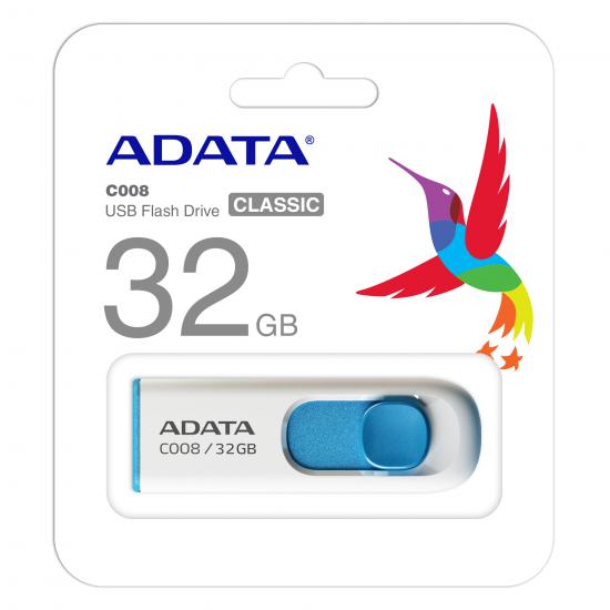 Adata C008-32GB 32GB USB2.0 Classic (White + Blue) Flash Bellek