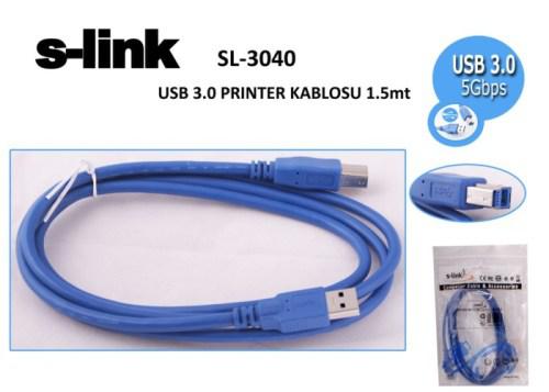 S-link SL-3040 1.5mt Usb 3.0 mavi Yazıcı Kablosu
