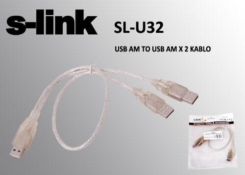 S-link SL-U32 Usb 2.0 Usb Erkek To 2x Usb Erkek 0.60cm Kablo
