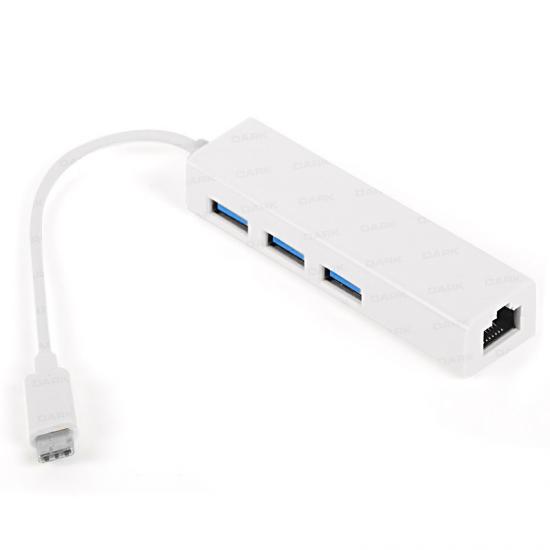 Dark DK-AC-U31X3GLWP USB Type-C to RJ45 Gigabit Ethernet ve 3xUSB 3.0 Hub Çoklayıcı Adaptör (Beyaz)