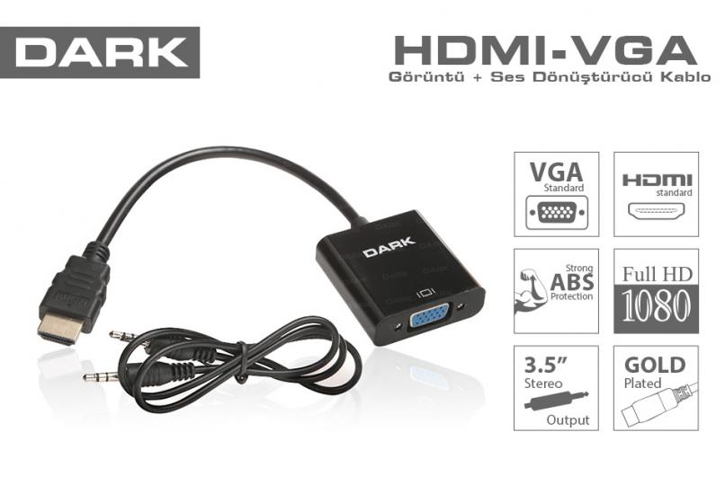 Dark DK HD AHDMIXVGA HDMI TO VGA ve SES Aktif Dijital-Analog Dönüştürücüsü