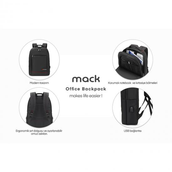 Mack MCC-007 17.3’’ Office USB Girişli Notebook Sırt Çantası Siyah