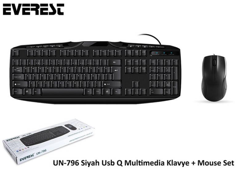 Everest UN-796 Siyah Usb Q Multimedia Klavye + Mouse Set