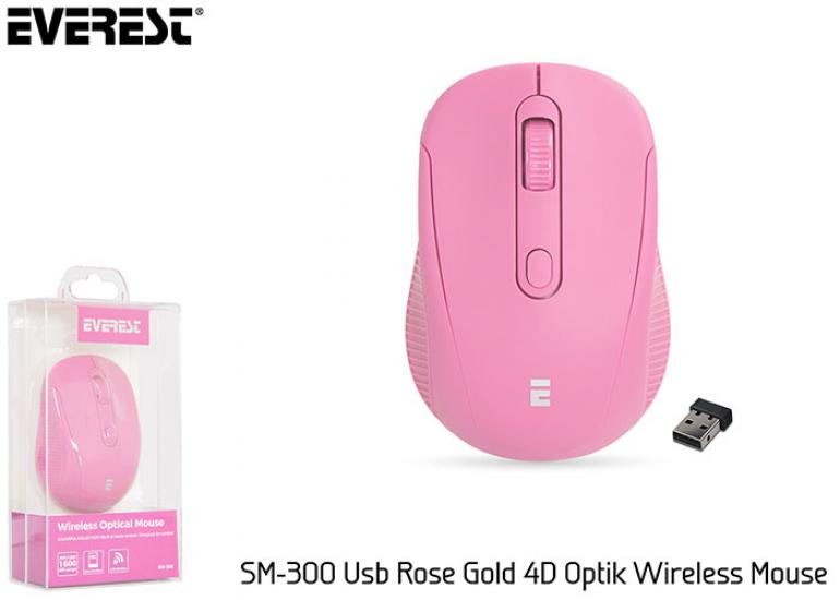 Everest SM-300 Usb Rose Gold 4D Optik Süper Sessiz AAlkalin Pil Kablosuz Mouse