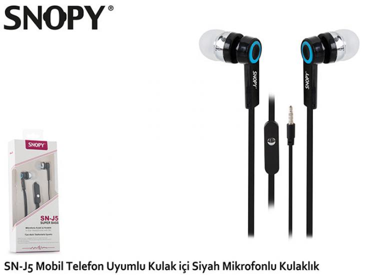 Snopy SN-J5 Mobil Telefon Uyumlu Kulak içi Siyah Mikrofonlu Kulaklık
