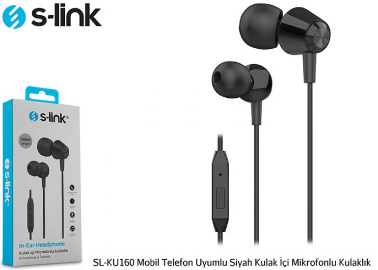 S-link SL-KU160 Mobil Telefon Uyumlu Siyah Kulak İçi Mikrofonlu Kulaklık