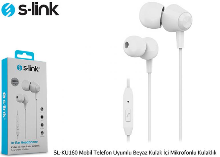 S-link SL-KU160 Mobil Telefon Uyumlu Beyaz Kulak İçi Mikrofonlu Kulaklık