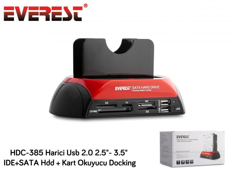Everest HDC-385 2.5’’-3.5’’ Ide Sata Usb 2.0 Harddisk Hdd Kutusu + Kart Okuyusu + Docking Statıon
