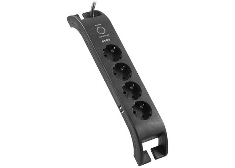 S-link SPG3041 2m 2xUSB=2.4a 3G1.5mm2 900 Joule 4’lü Akım Korumalı Siyah Priz