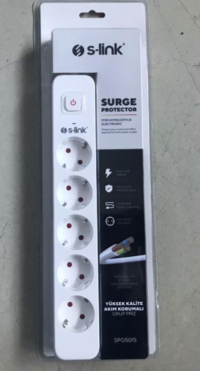 S-link SPG501S 1.5m 1.5mm 100 yüzde  Bakır 750 Joule 5 li Anahtarlı Akım Korumalı Priz