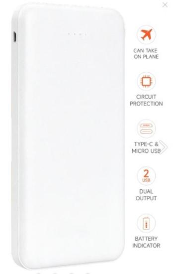 SnapMax SNP-3000 Beyaz 10.000 mah Powerbank 2x USB Çıkışlı 1 Type-C ve 1 Micro Girişli