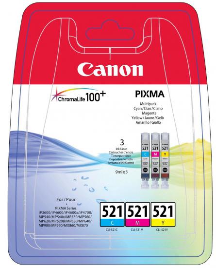 Canon CLI-521 Cyan-Magenta-Yellow Mavi-Kırmızı-Sarı 3’lü Multipack Mürekkep Kartuş