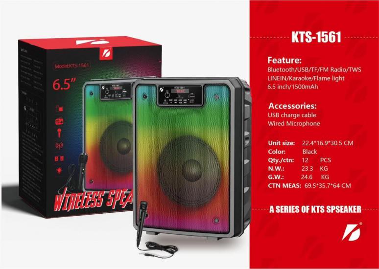 KTS-1561 6.5’’ Siyah Mikrofonlu Bleutooth-Fm-Usb Küçük El Anfisi