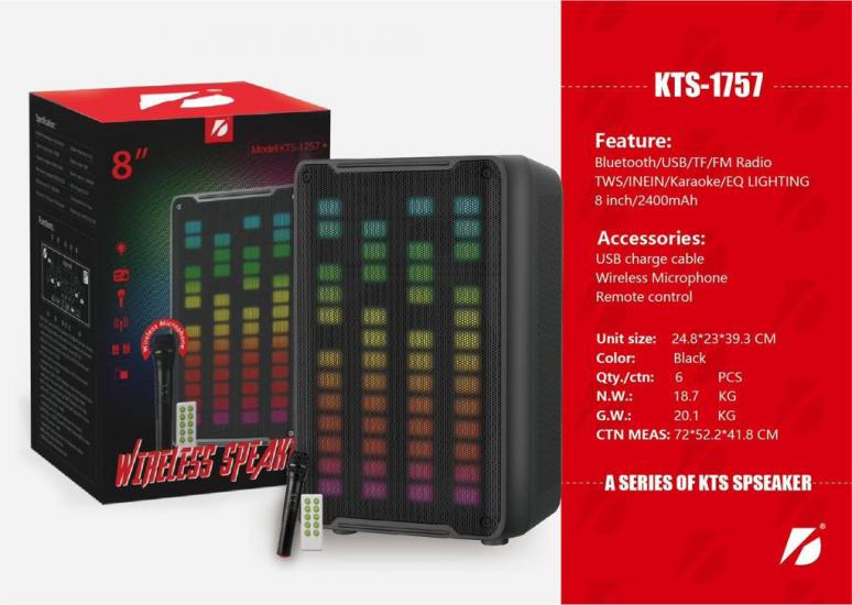 KTS-1757  8’’ Siyah Kablosuz Mikrofon Bluetooth-Fm-Usb Küçük El Anfisi