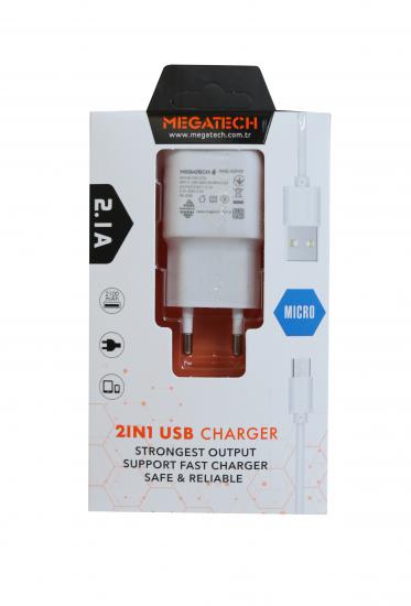 Megatech MT-CM1 2ın1 2.1a Ev Şarj+Micro Kablo