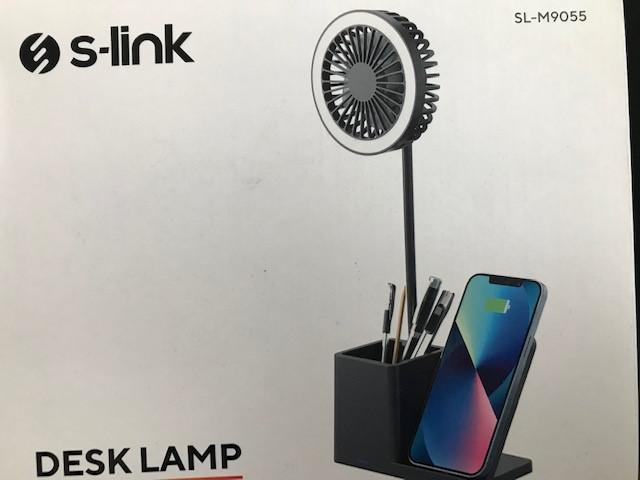 S-link SL-M9055 Siyah TypeC 10W Kablosuz Şarj Cihazı Fanlı Kalemlikli Masa Lambası