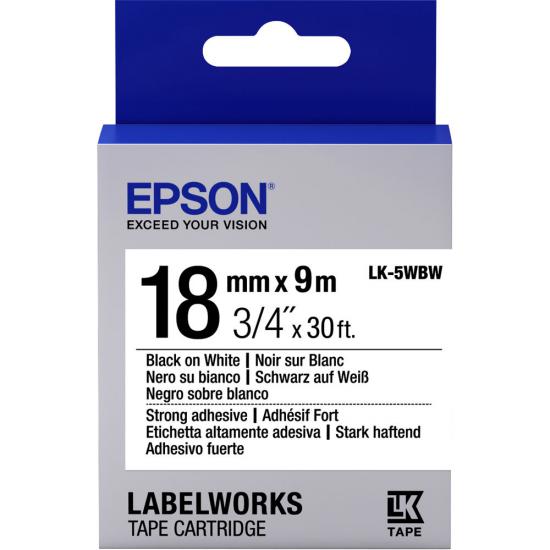 Epson LK-5WBW Strong Siyah Üzeri Beyaz 18MM 9Metre Etiket