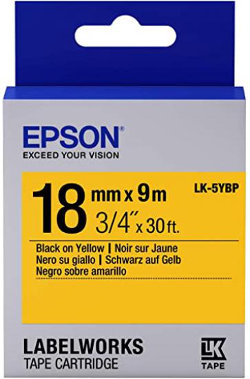 Epson LK-5YBP Pastel Siyahı Üzeri Sarı 18mm 9metre Etiket