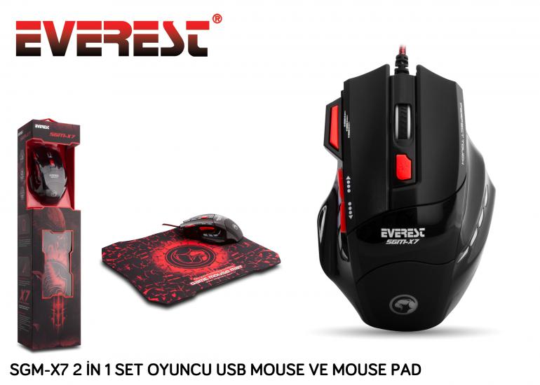 Everest SGM-X7 Usb Siyah Makrolu 7200dpi Oyuncu Mouse +Gaming Mouse Pad